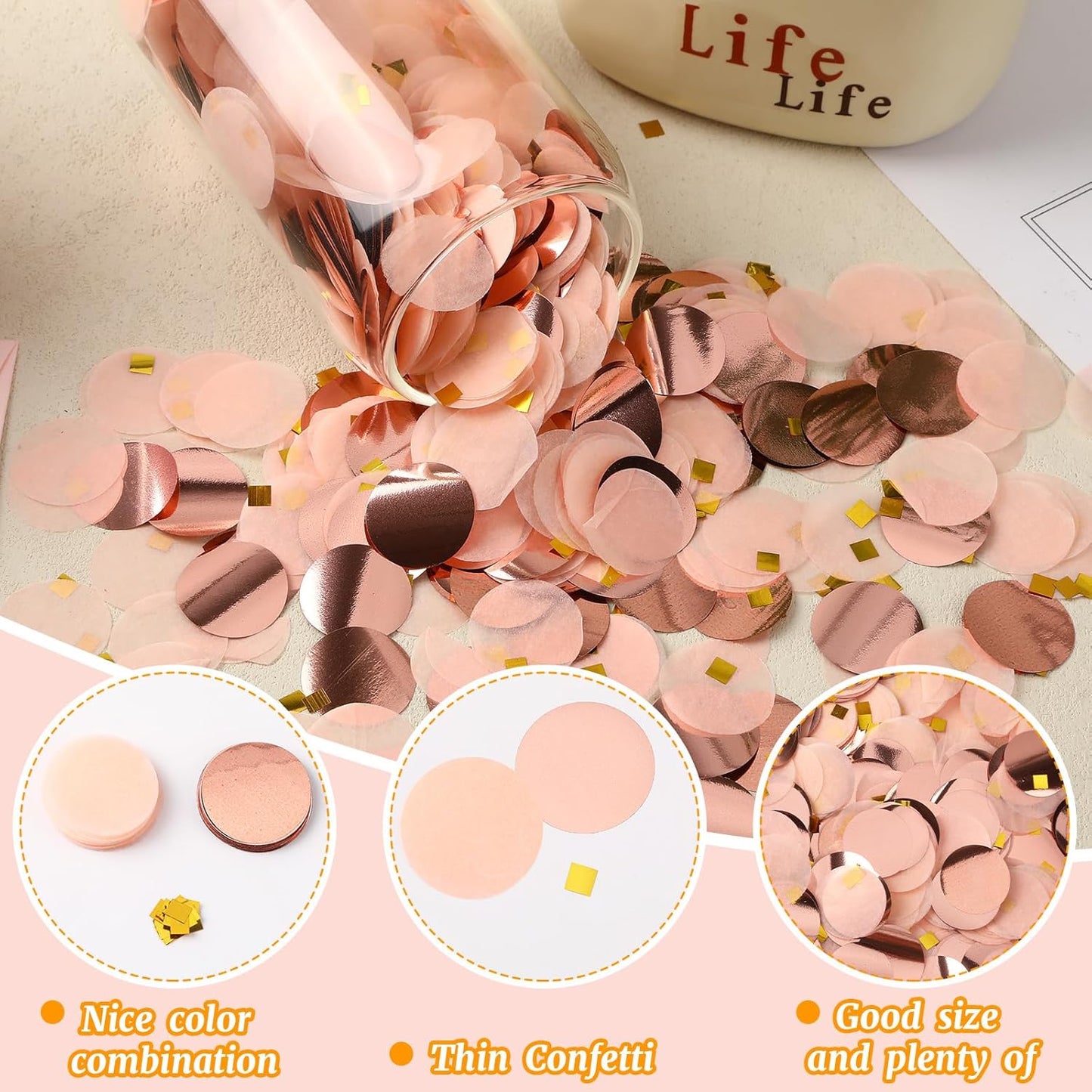 MARFOREVER Round Tissue Paper Confetti, Rose Gold Table Confetti Dots Decorations Birthday Party Scatter Table Sprinkles Hearts for Balloons Wedding Baby Shower Festival Supplies(1 inch)