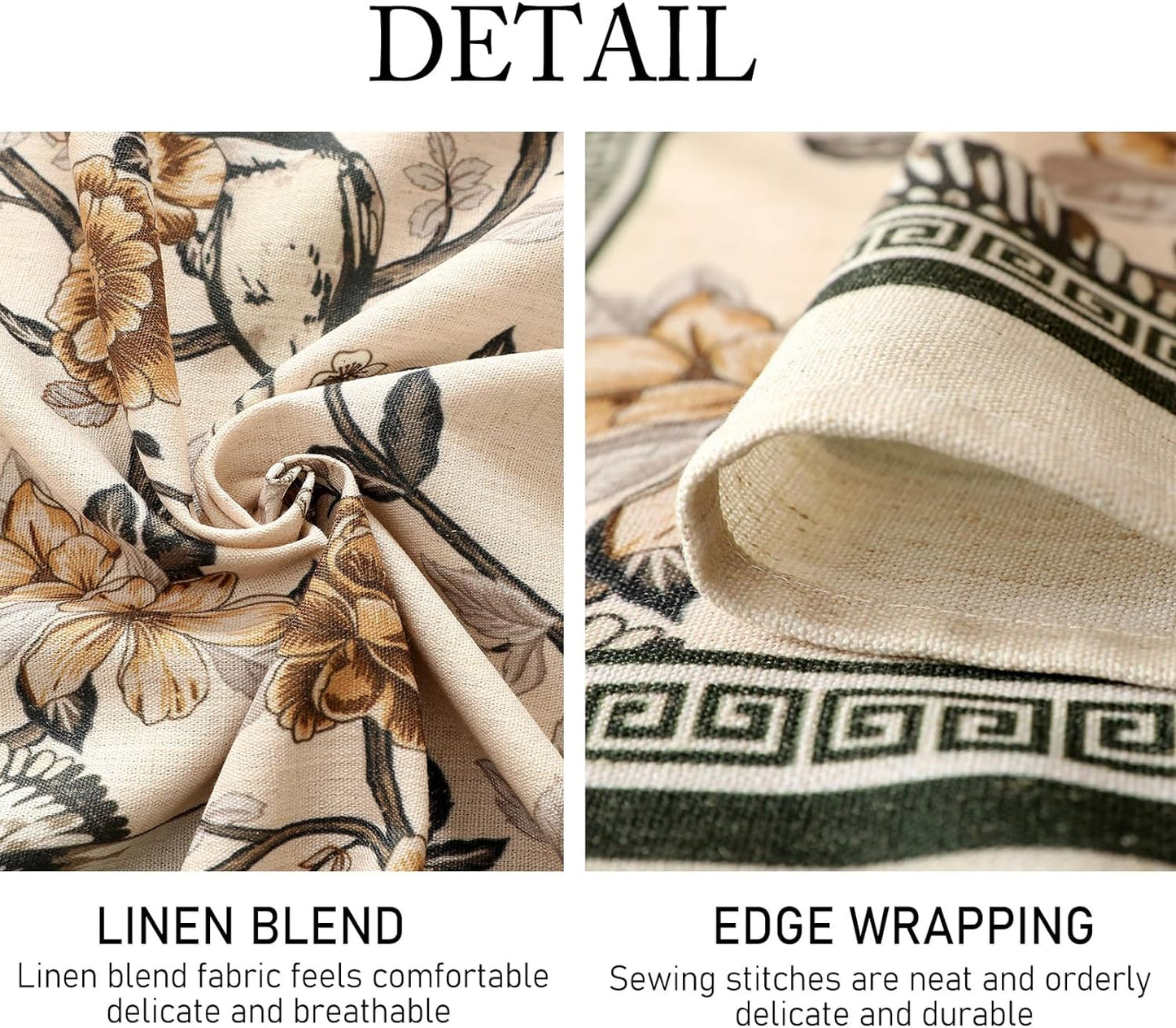 ISAENNE Designer Vintage Linen Small Round Table Cloth,Floral and Bird Pattern Elegant Tablecloth,Fall Wrinkle Resistant Home Decor Tablecloths for Dining Kitchen,Diameter 55"-Murad A