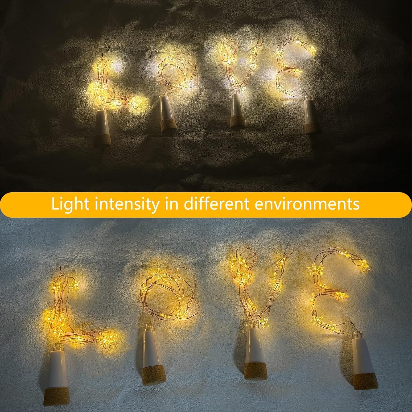 Wine Bottle Cork Lights, Rechargeable & USB Powered, 78 Inches, 10 Star-Shaped LED Copper Wire Lights, Waterproof, Perfect for DIY Parties, Home Decor, Christmas & Weddings (Warm Light)