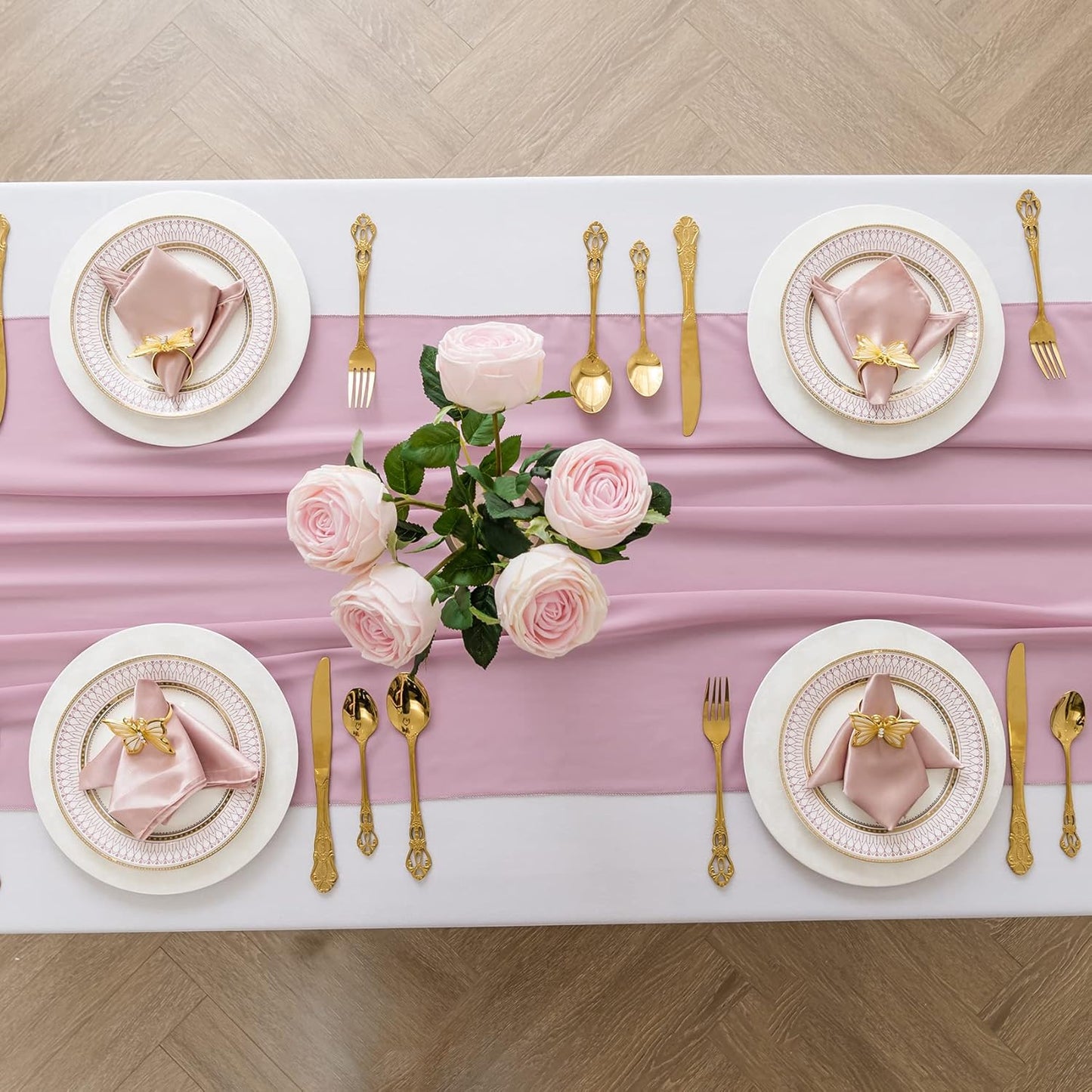 6Pack 9ft Chiffon Table Runner 14x108 Inch Sheer Romantic Table Runner for Wedding Birthday Party Bridal Shower Outdoor Decoration-Dusty Pink