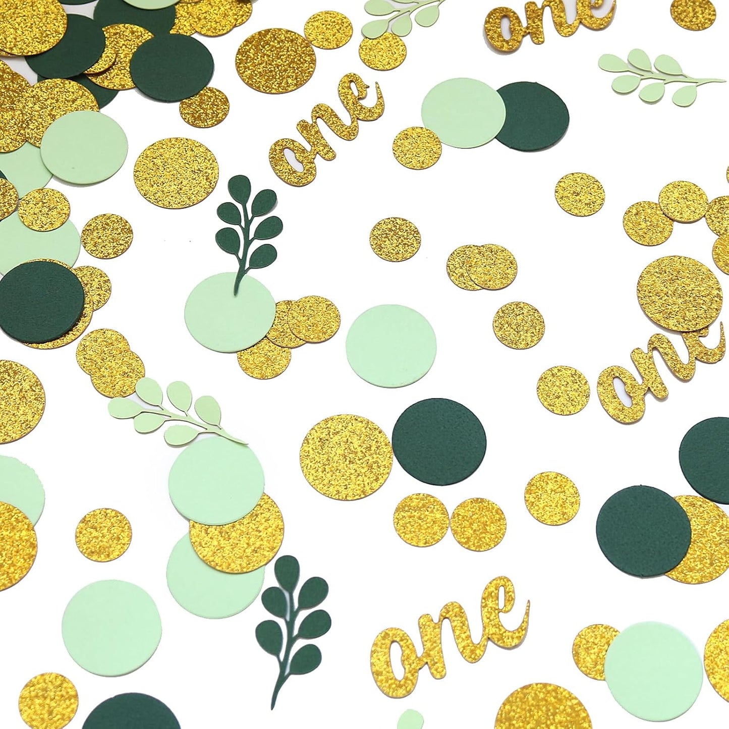 300PC Gold Glitter and Sage Green First Birthday Decorations for Girl/Boy Greenery Happy 1st Birthday Confetti for Table for Baby One Year Old Party Decor Supplies