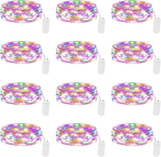 Lakumu 12 Pack Multi-Color Fairy Lights Battery Operated, 7ft 20 LED Waterproof Micro Firefly Lights for DIY Craft, Wedding Table Centerpieces, Christmas Decor, Bedroom