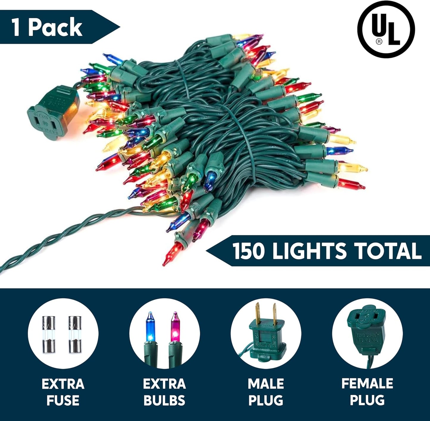 Joiedomi Multicolor Christmas String Lights,150 Count 31.2FT Christmas Fairy Tree Lights Plug in for Indoor Outdoor Xmas Decorations Patio Holiday Theme Party Yard House,Green Wire