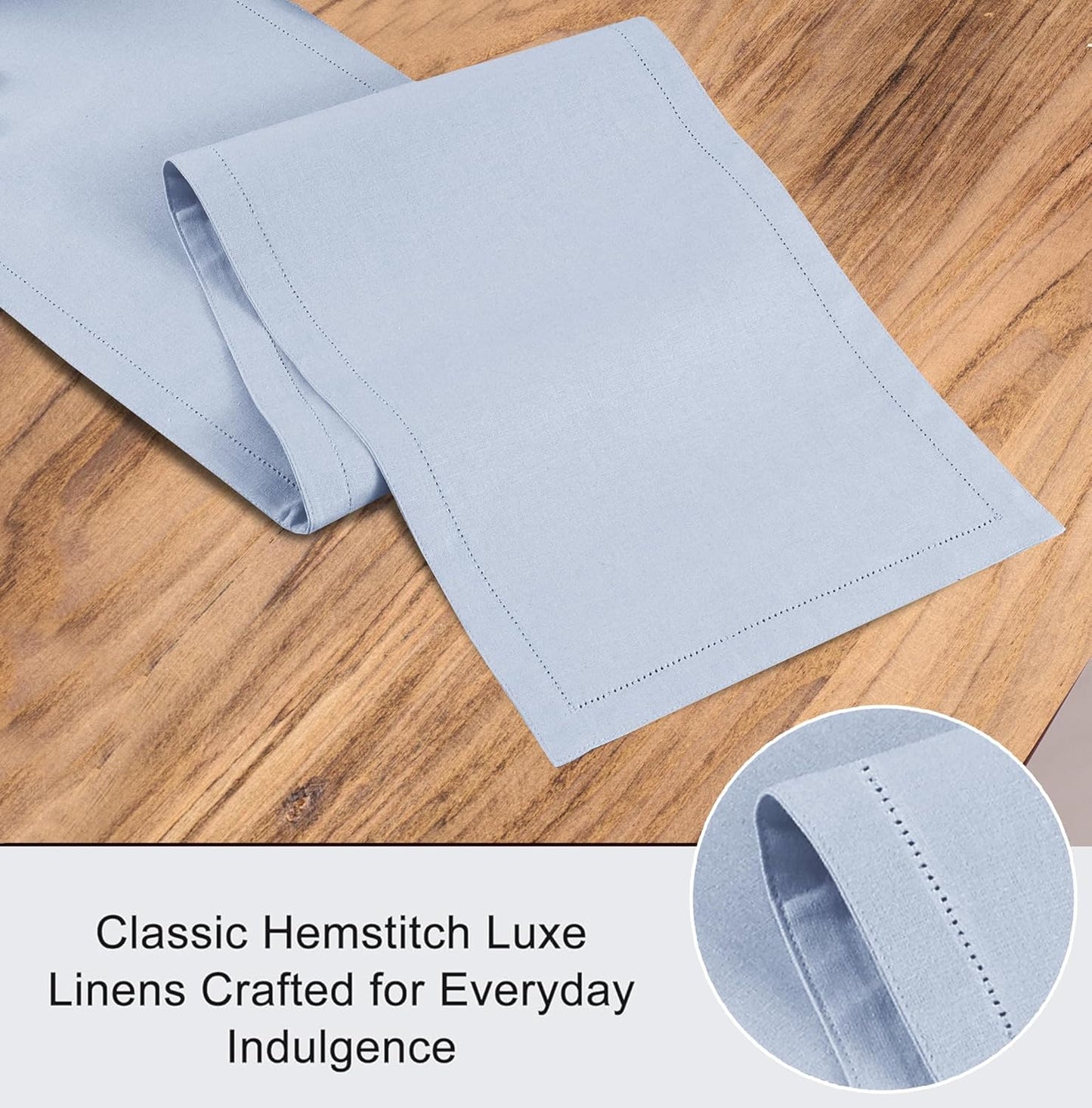 Ruvanti Linen Table Runner 120 Inches, Classic Hemstitch, Washable, Reusable, Non-Slipping, Stain Resistant- Perfect for Parties, Weddings, Dinners, Thanksgiving, Christmas, Indoor use – Arctic Ice