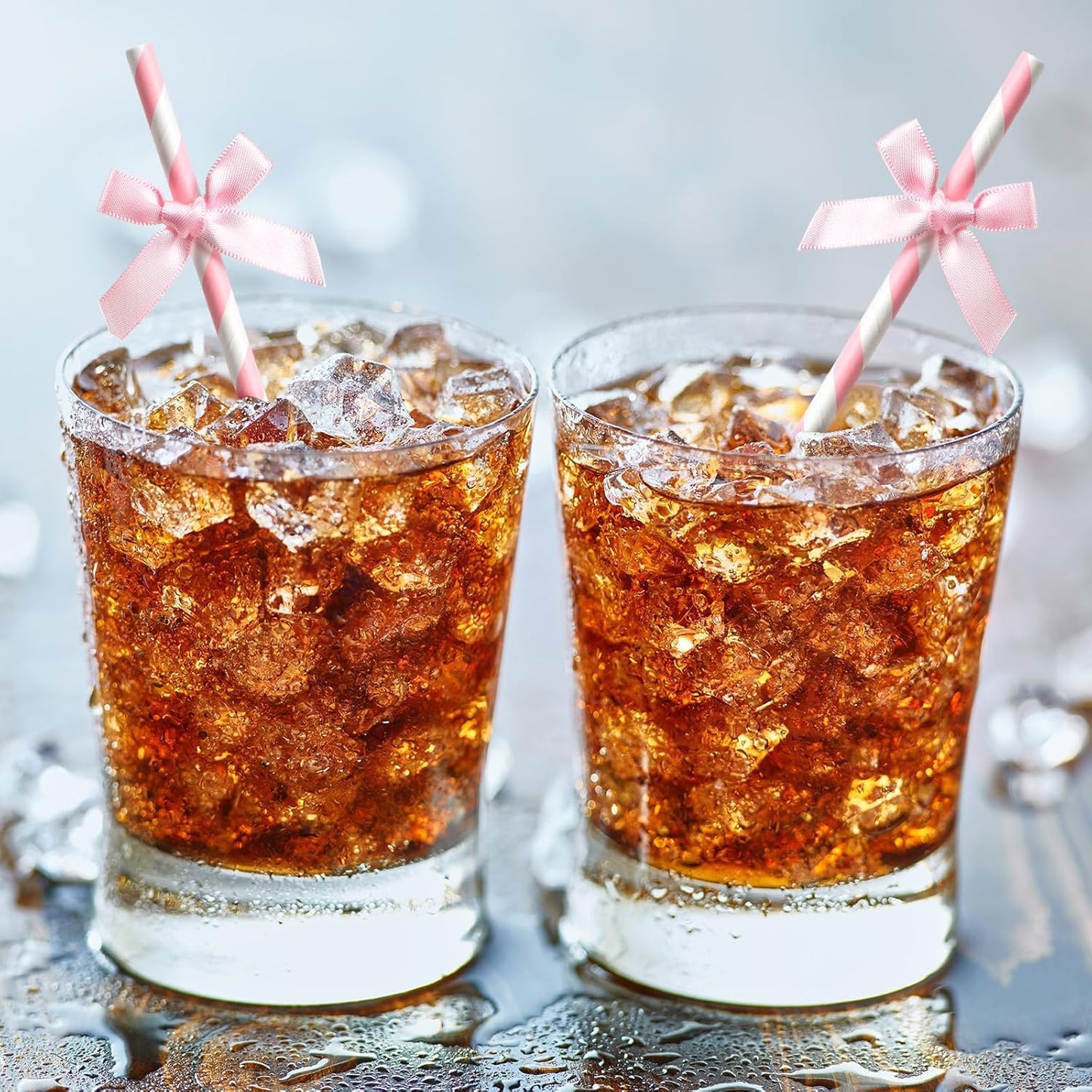 200 Pcs Pink Paper Straws for Drinking, Bow Disposable Striped Paper Straws Bulk Pink Theme Birthday Party Supplies for Wedding Cake Decorations Bachelorette Baby Shower