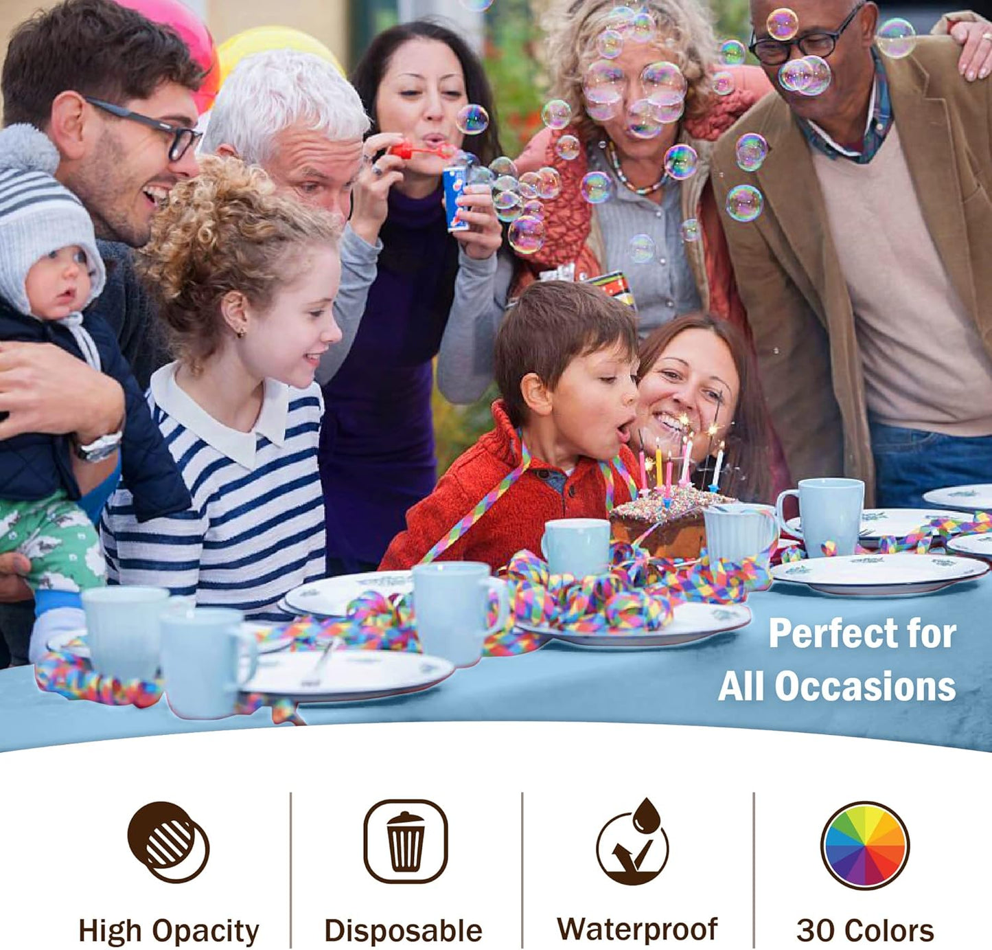 Exquisite 12-Pack Premium Plastic Tablecloth 54in. x 108in. Rectangle Table Cover - Light Blue