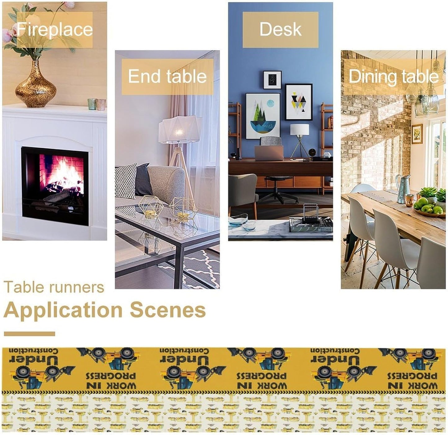 Cartoon Car Table Runner,Boys Kids Construction Vehicles Truck Yellow Print Tablecloth Burlap for Hotel Indoors Outdoor Dining Room Kitchen Home Decor,W13X L36 in