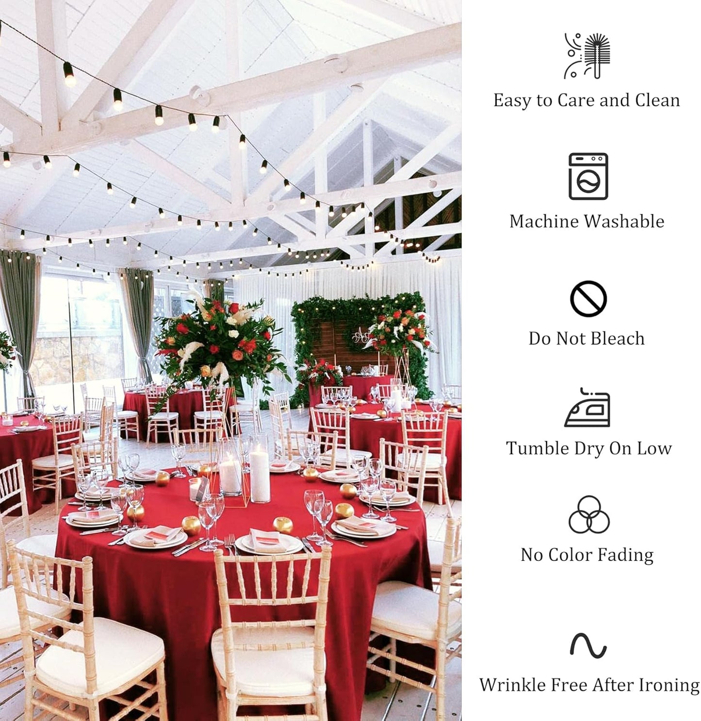 8 Pack Premium Round Tablecloth - 108 Inch Red Table Covers - Bulk Washable Polyester Fabric - Wedding Party Reception Banquet Buffet Restaurant