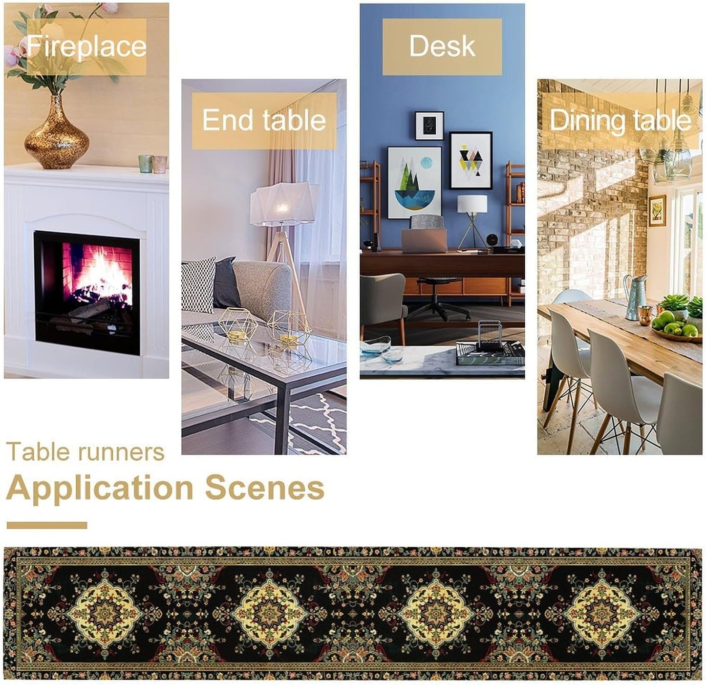 Colorful Boho Flower Table Runner, Vintage Rustic Farmhouse Paisley Hand Drawing Print Pattern for Home Kitchen Table Decor Dining Coffee Room Garden Party Decor 13x60in