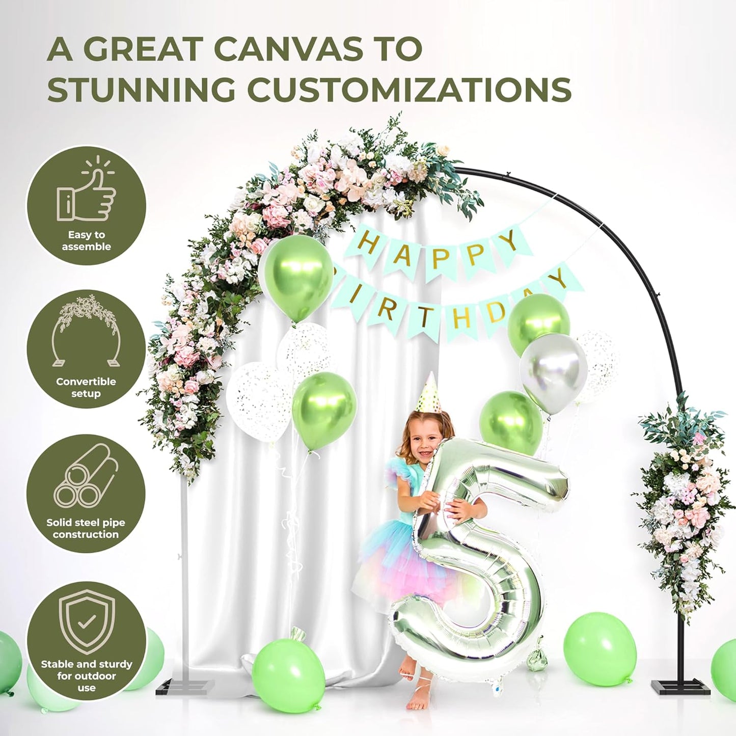 VerdeVista Convertible 6.5 FT Round Backdrop Stand - Heavy Duty Balloon Arch Stand with 2 Waterbags - Multiuse Photo Backdrop Arch, Black Circle Ring Balloon Arch Frame for Wedding Baby Shower & More