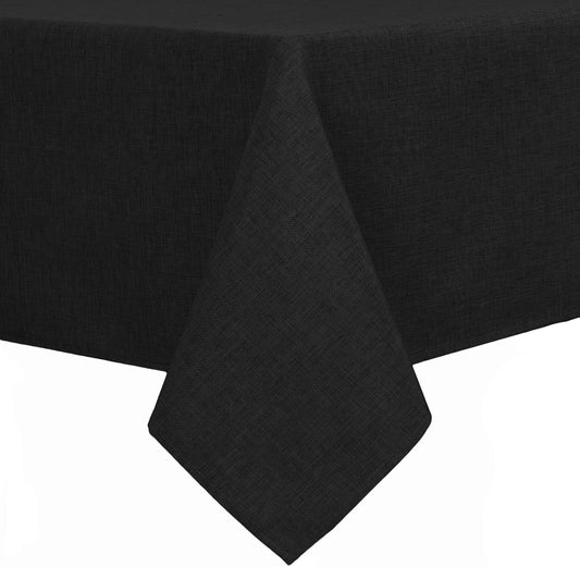 Hiasan Faux Linen Rectangle Tablecloth - Wrinkle and Stain Resistant Washable Table Cloth for Kitchen Dining Room Holiday Table Cover for Party Dinner, Black, 60 x 120 Inch