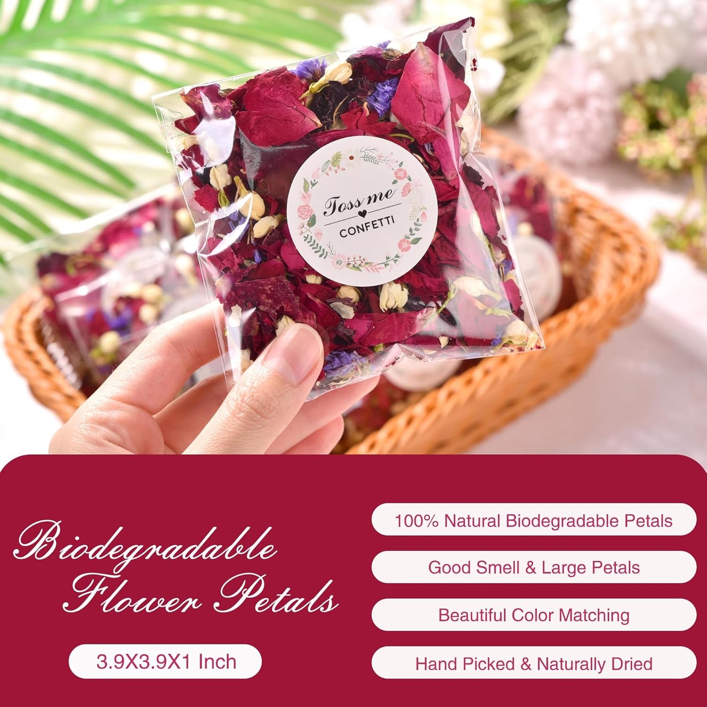 20 Pack Prefilled Confetti Packets,Biodegradable Flower Petals, Real Dried Flower Petals Individual Packing Rose Petals Wedding Send Off Ideas (Red Rose & Lavender & Lvory Jasmine Buds)