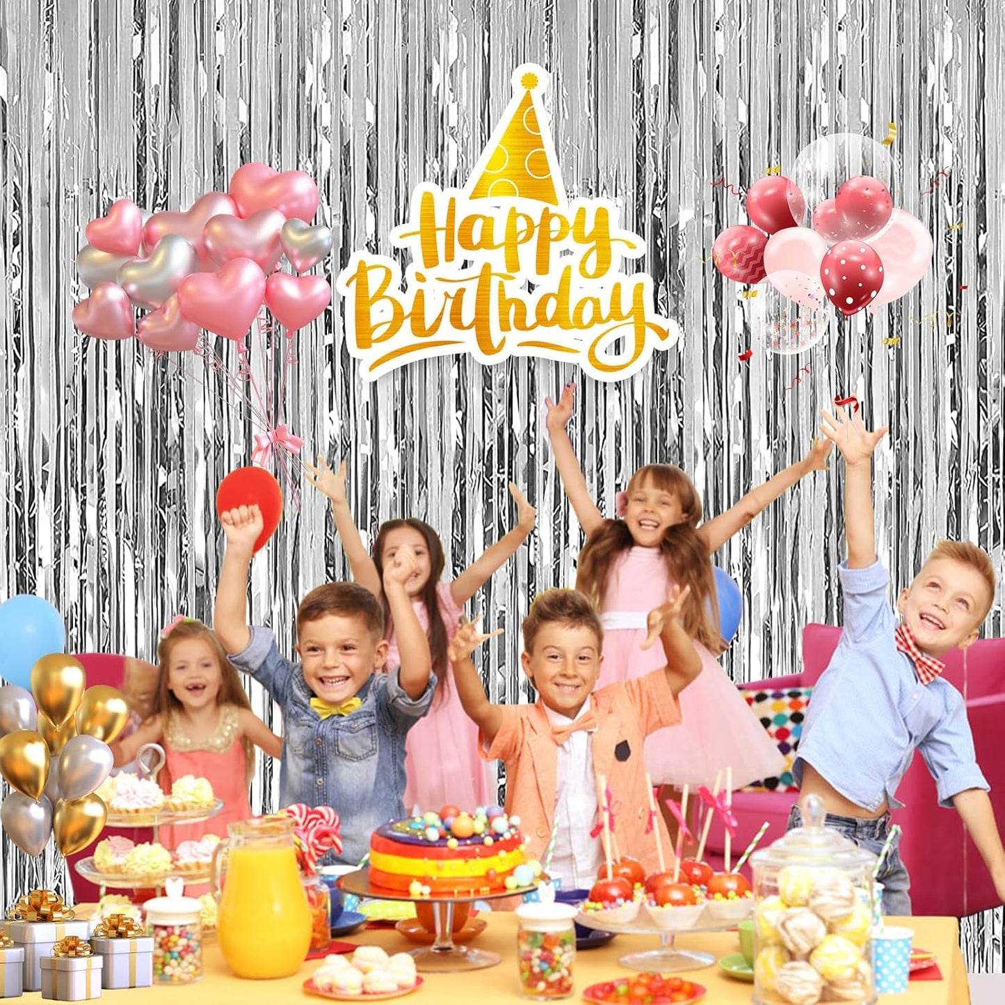 2 Pack 3.28 ft x 6.56 ft Silvery Tinsel Curtain Party Backdrop Decorations, Metallic Foil Fringe Backdrop Door for Halloween, Christmas, Birthday Graduation Wedding Party Streamers Photo Backdrop.