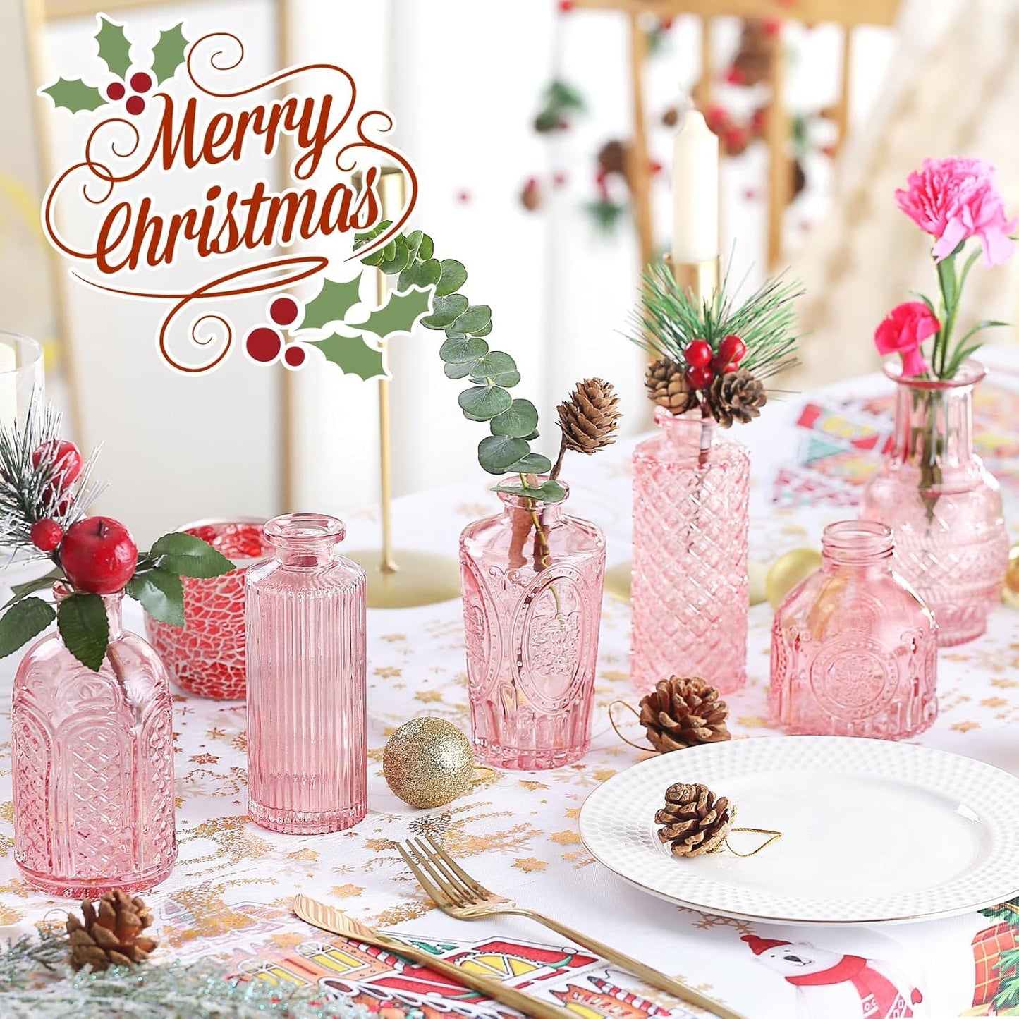 Bud Vases for Centerpieces Wedding,Flower Vases in Bulk for Rustic Home Decor,Small Vases for Wedding,Mother's Day,Graduation,Christmas,Birthday Party,Valentine's Day(Pink,15 Pcs)