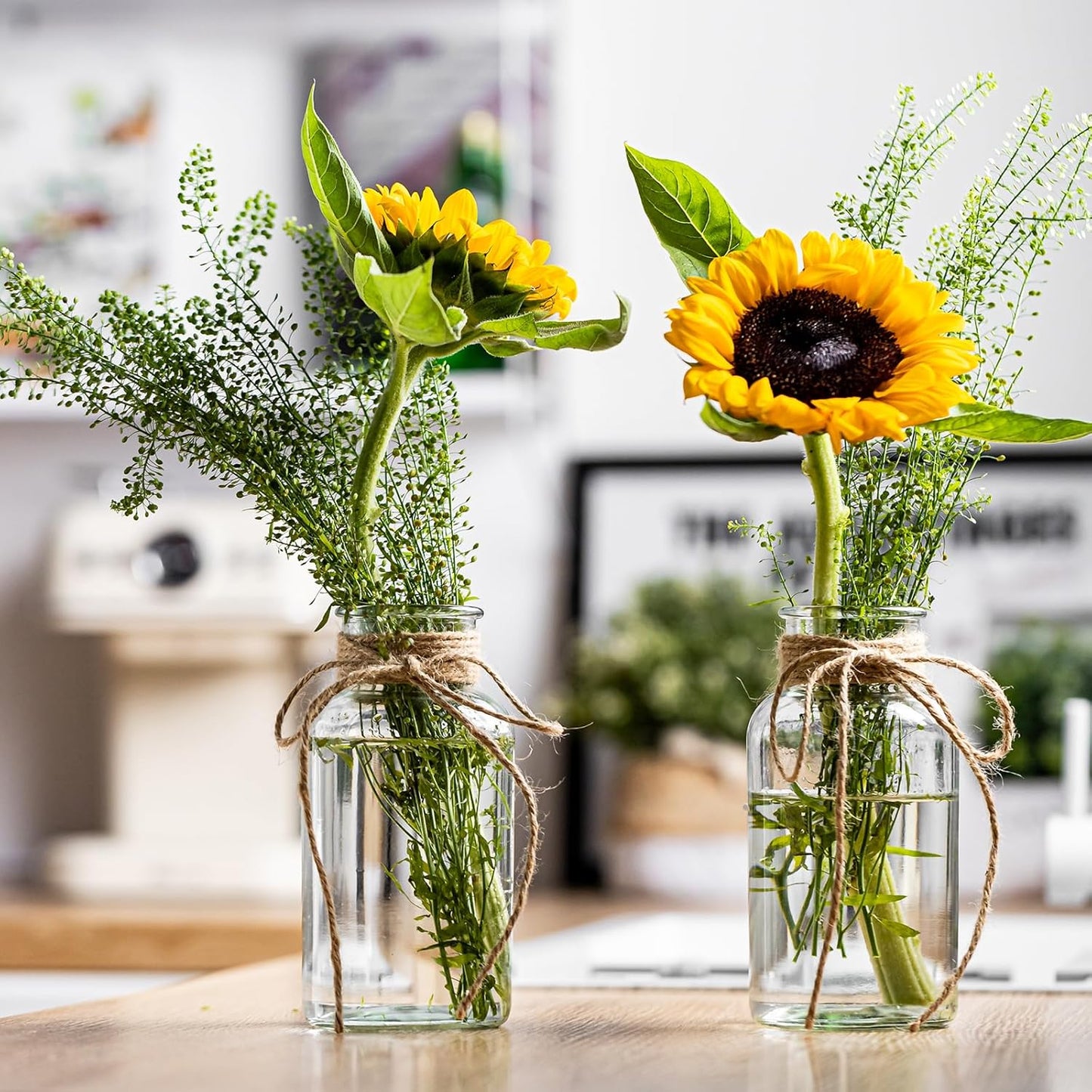 Vintage Glass Vases, Mason Jars for Centerpieces, Farmhouse Mason Jar Vase with Rope Design, Centerpiece Vases for Table, Wedding & Home Decor (4)