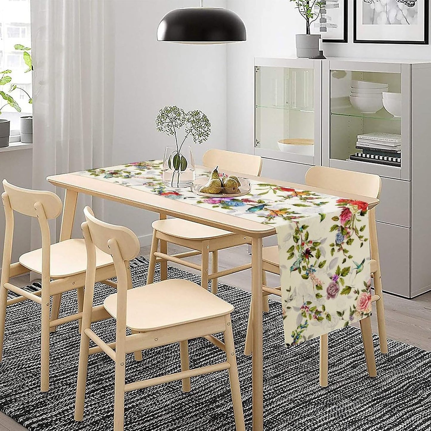 Vintage Bird Flower Table Runner Seasonal Spring Summer Garden Plants Farmhouse Country Kitchen Dinner Runner Dining Table Decoration for Home Party Holiday 13"x36"