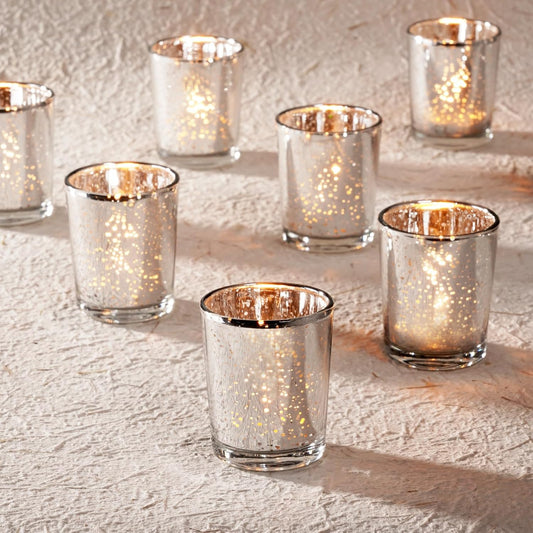 Homemory 36 Pcs Silver Votive Candle Holders, Mercury Glass Candle Holder, Tealight Candle Holders for Table Centerpieces, Baby Shower, Party, Anniversary, Wedding, Home Decor, Halloween, Christmas