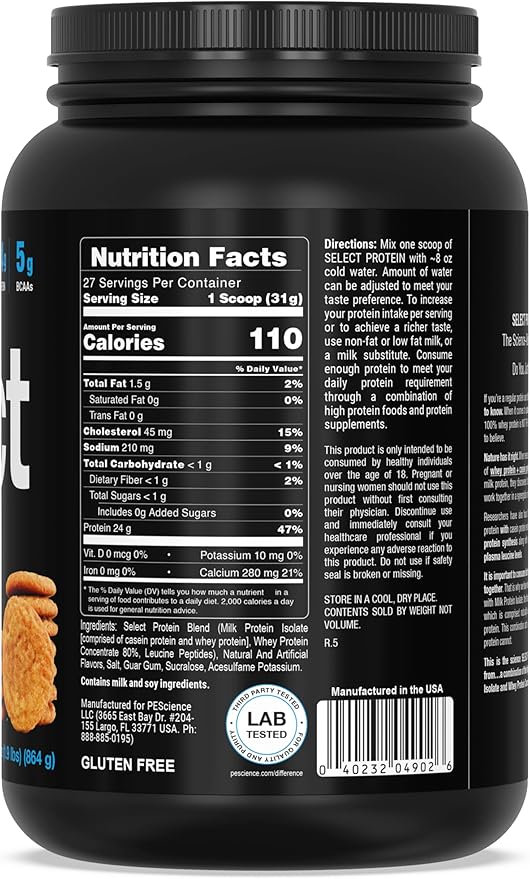 PEScience Select Protein Powder, Whey and Casein Blend, Clean Protein Powder for Women and Men, Low Calorie, Low Carb, Keto Friendly, Gluten Free, Snickerdoodle, 27 Servings