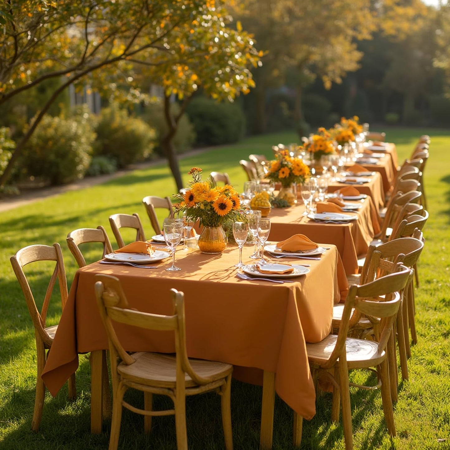 sancua Thanksgiving Square Tablecloths 70x70 Inch Bronze, 2 Pack - Fabric Fall Table Cloth for Square or Round Tables, Washable Polyester Table Cover for Dinner, Holiday Party, Display Tables