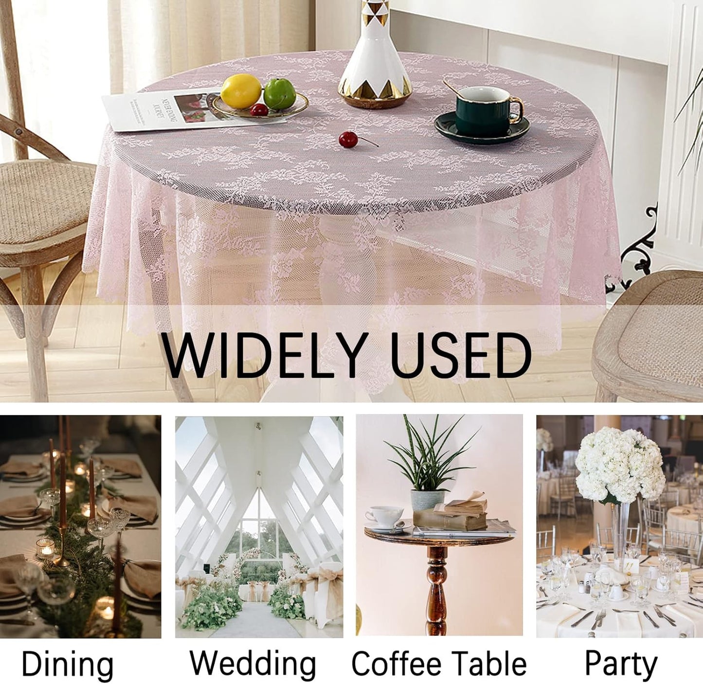 Jeloris Round Lace Tablecloth with Elegant Scalloped Bottom for Any Special Event Such as Wedding, Birthday Party, Baby Shower, Anniversary (60 inch, Style 2)