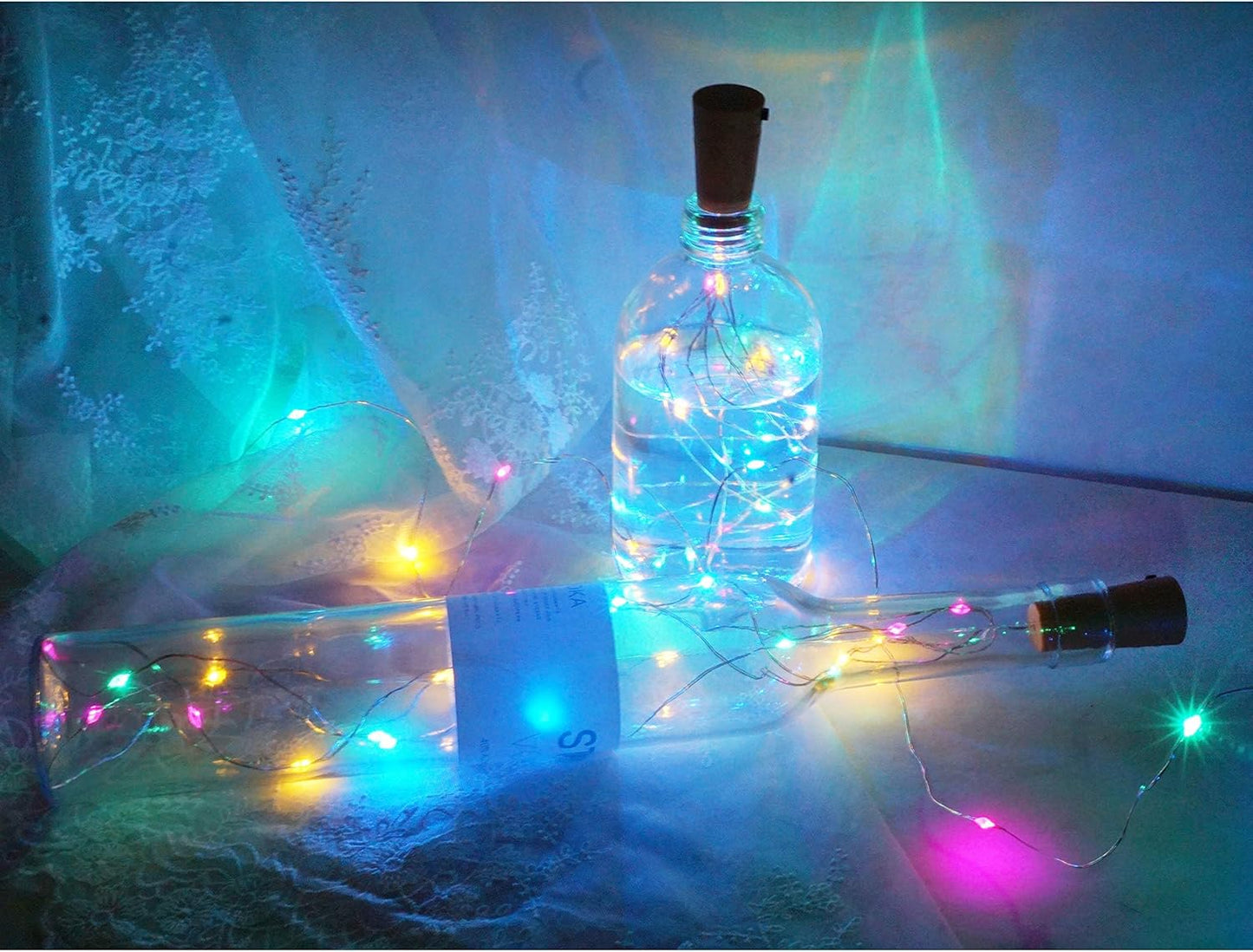 20 LED Wine Bottle Lights with Cork, 15 Pack Battery Operated Cork Shape Fairy Light Waterproof Mini Copper Silver Wire String Lights for Party, Wedding, Christmas, Bedroom Decor (Multicolor)