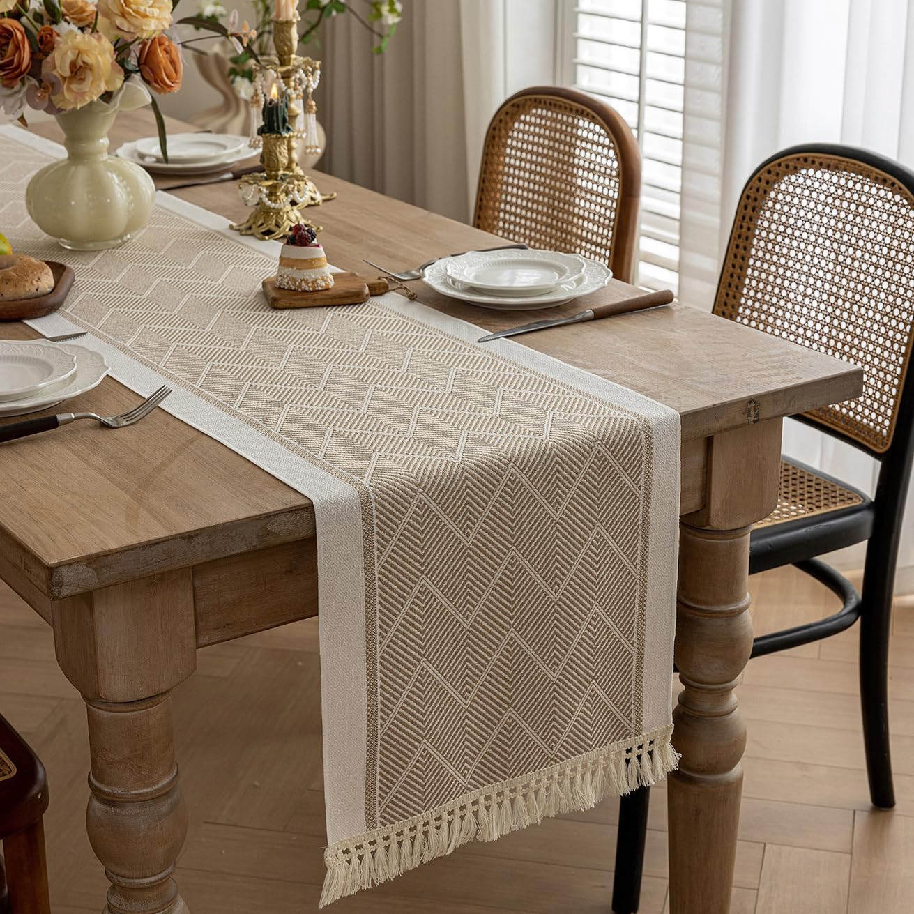 Table Runners 107 Inches,Waterproof Boho Table Runner with Tassel Fringe,Table Runner for Party Coffee Table