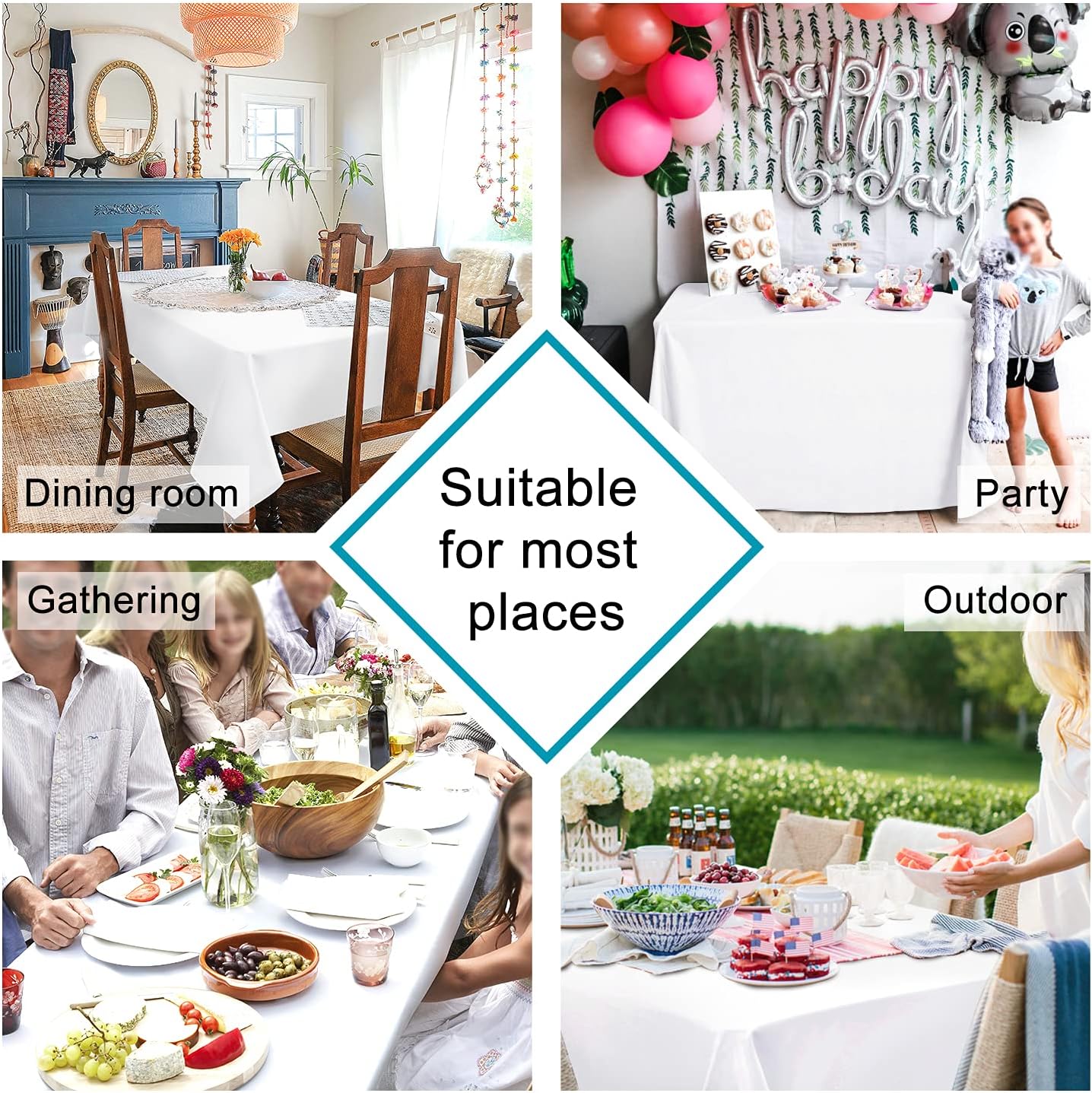 Hiasan White Rectangle Tablecloth - Waterproof Washable Polyester Fabric Table Cloth for Buffect Dining Birthday Party Wedding, 70 x 120 Inch