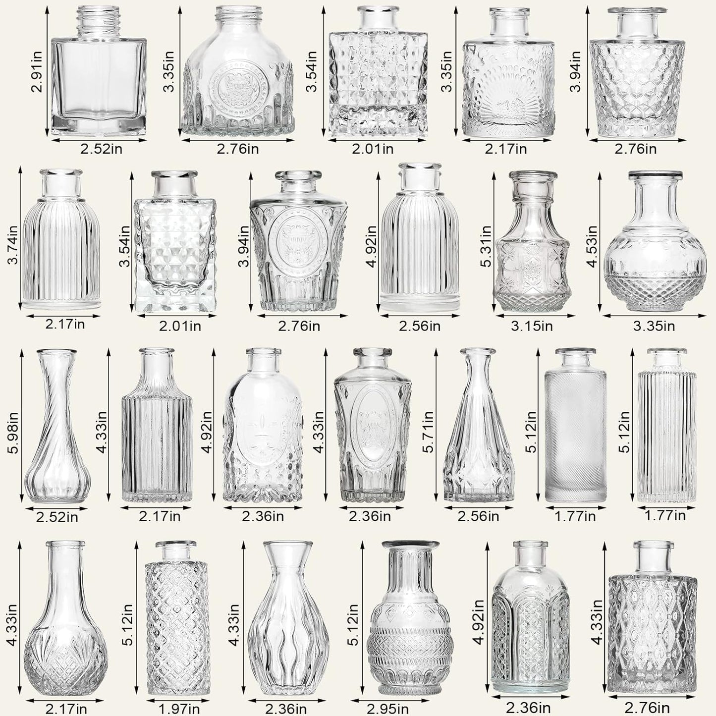 Arme Glass Bud Vase Set of 60 Pcs, Small Clear Glass Bud Vases in Bulk for Flowers, Rustic Wedding Centerpieces and Vintage Decorations, Perfect for Home, Table and Events with Elegant Design