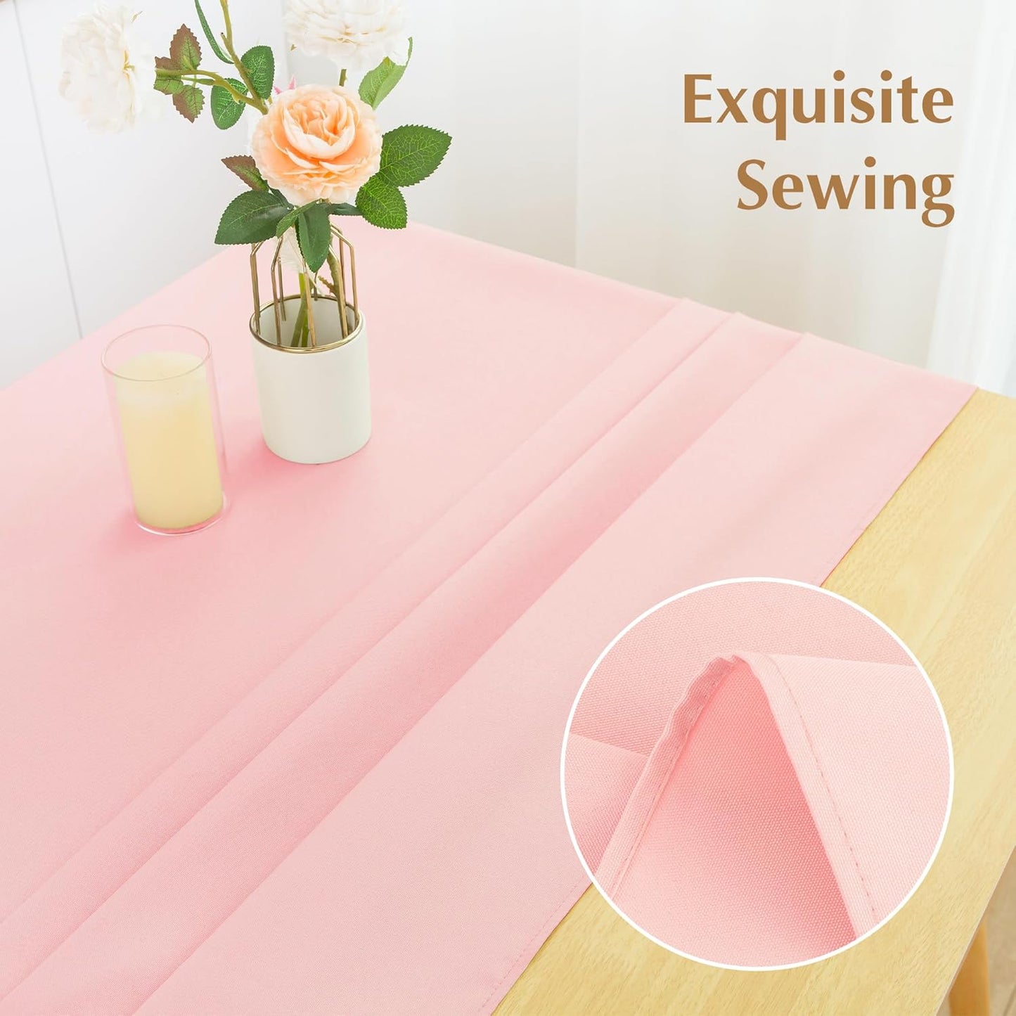 2 Pack Square Table Cloth 60X60 Inch Pink Tablecloth Washable Polyester Solid Dining Table Cover for Birthday Party Dinner Holiday Outdoor Indoor
