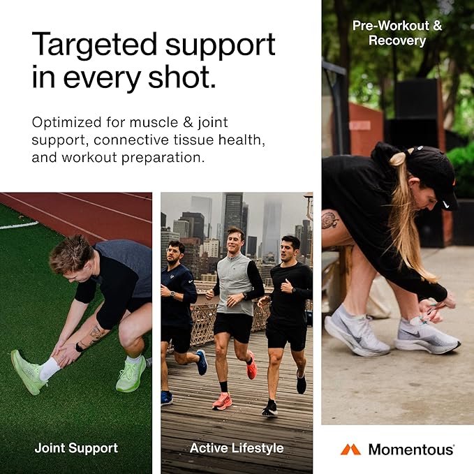 Momentous Collagen Shot Supplement - Hydrolyzed Bovine Collagen & Vitamin C to Help Support Joint, Bone, & Connective Tissue Health - NSF Certified for Sport - Mango Orange - 25g/Serving - 15 Servings