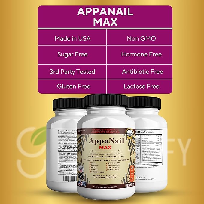 AppaNail MAX Hair Skin & Nail Supplement, 60 Capsules, with Biotin 5000mcg, Vitamins, Minerals & Herbal Complex (5)