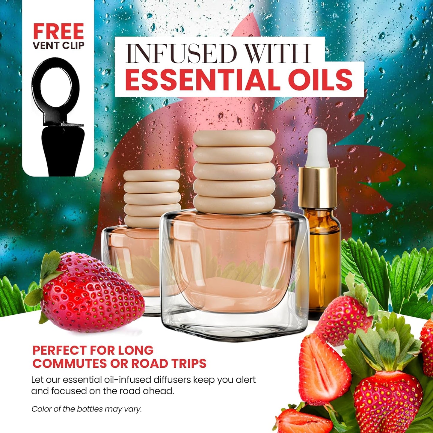 Car Air Fresheners for Women - Sweet Strawberry Fragrance | Pack of 2 Long Lasting Car Air Freshener | Odor Eliminator with Essential Oils | Car Air Freshener Vent Clip by Perfa