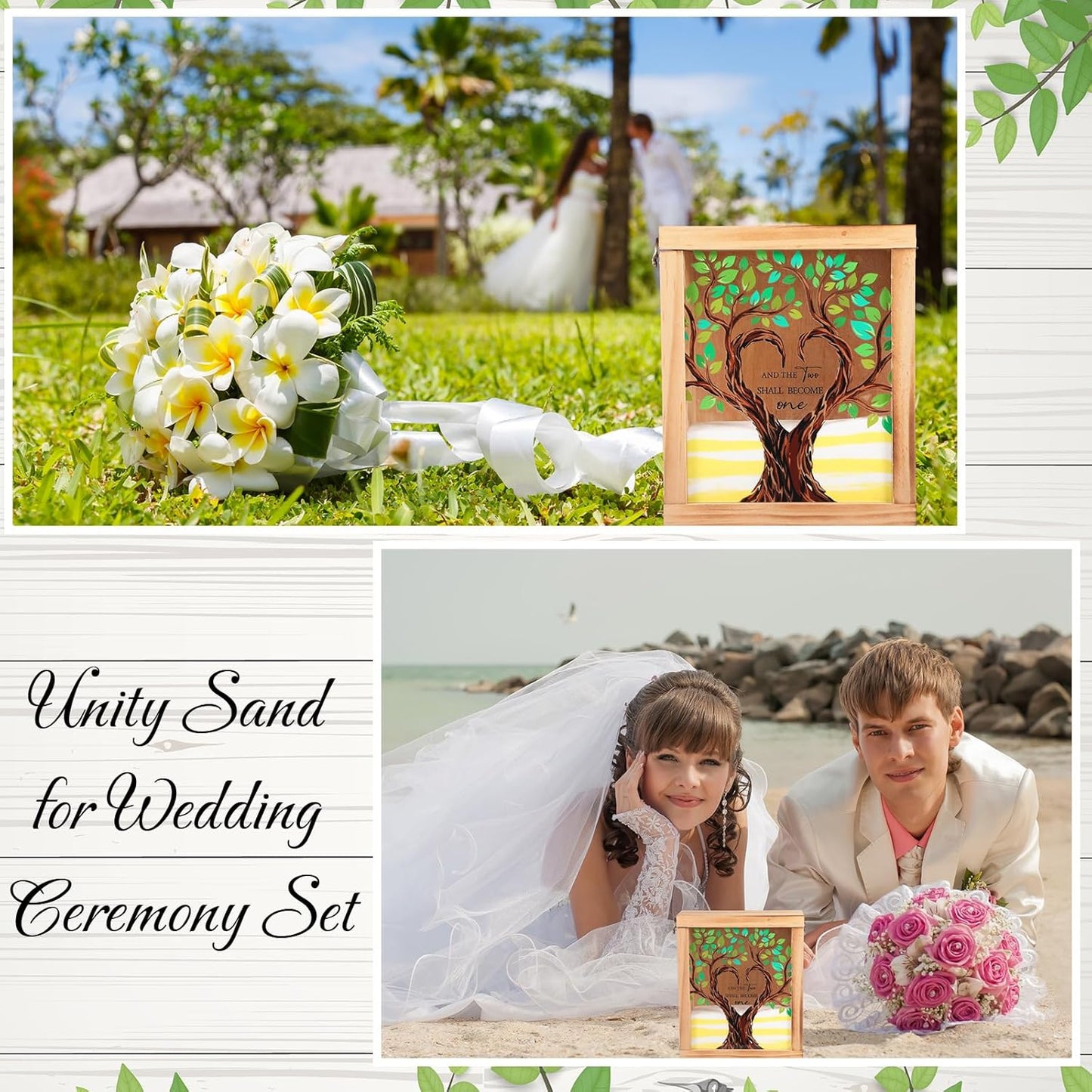 Blosssound Unity Sand for Wedding Ceremony Set and The Two Shall Become One Unity Sand Ceremony Shadow Box and Vases for Wedding Centerpiece Marriage Bridal Party Supplies