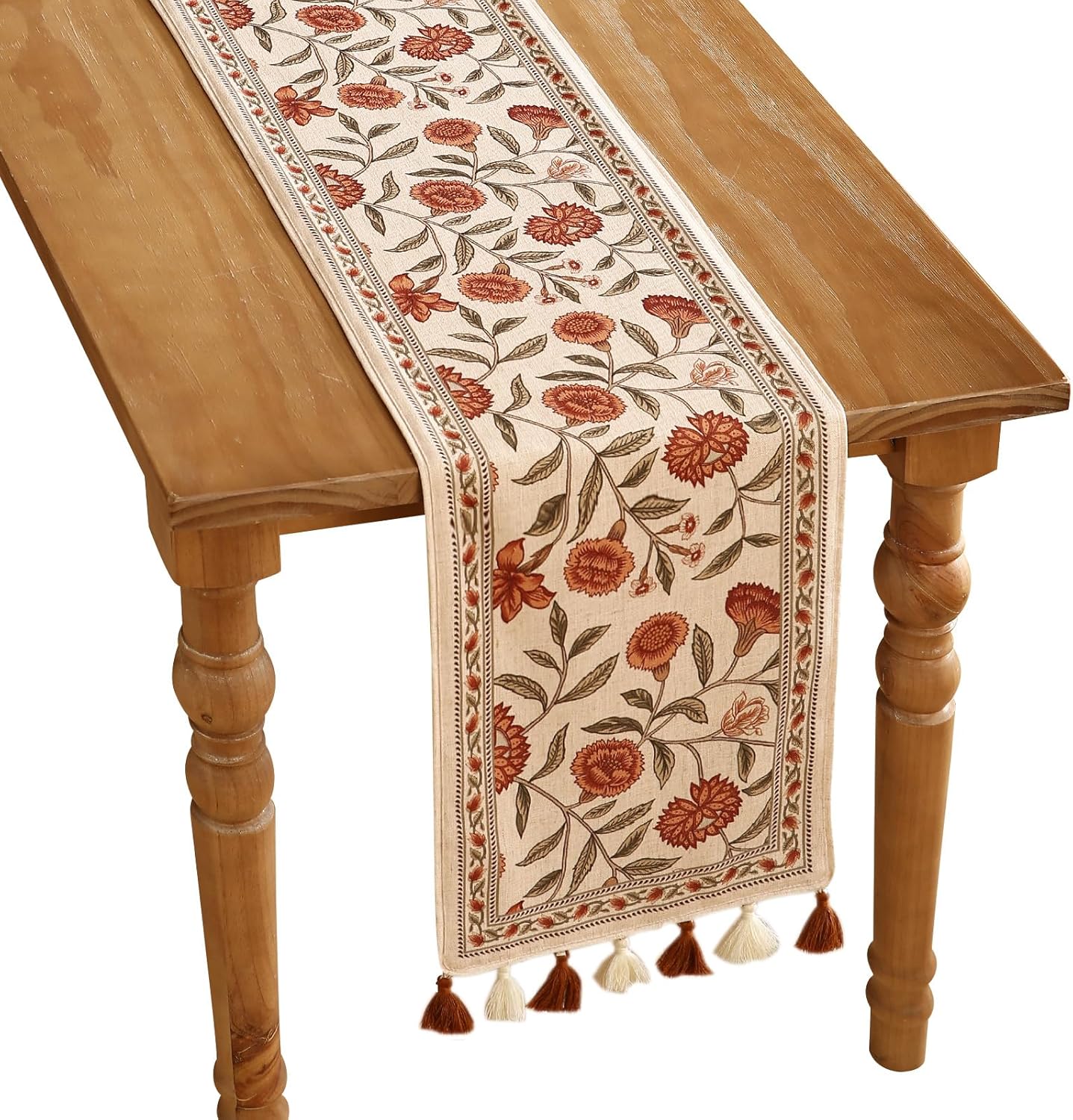ISAENNE Designer Elegant Linen Table Runner 71 Inches Long,Vintage Orange Floral Pattern Table Runners for Dining Tables,Kitchen Decor,Thanksgiving,Christmas,Banquet,12"*71"-Alvarado A