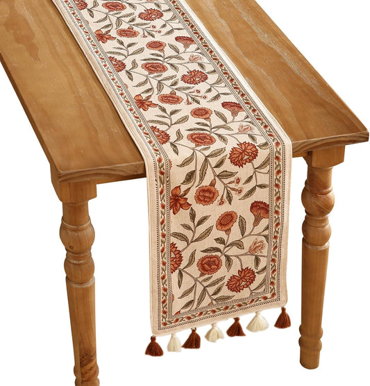 ISAENNE Designer Elegant Linen Table Runner 71 Inches Long,Vintage Orange Floral Pattern Table Runners for Dining Tables,Kitchen Decor,Thanksgiving,Christmas,Banquet,12"*71"-Alvarado A