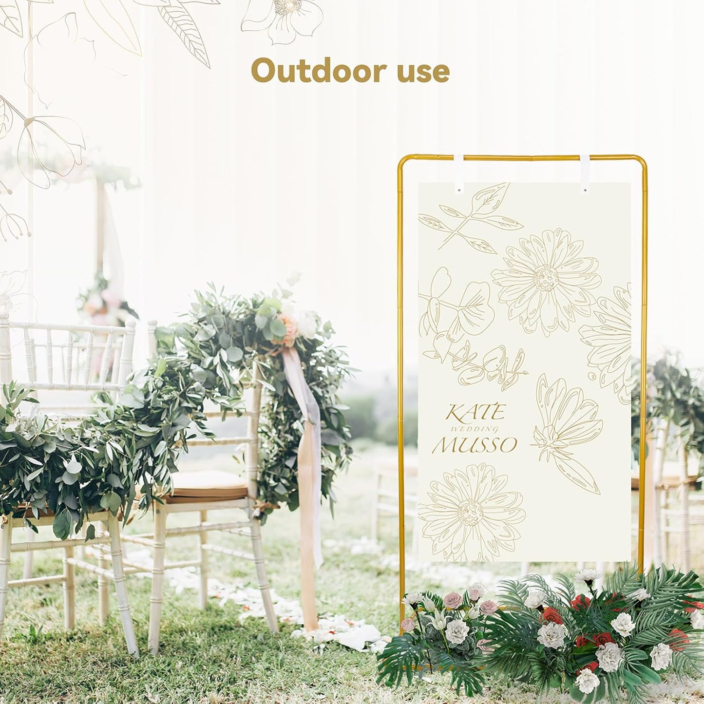 Wedding Sign Holder, Adjustable Welcome Sign Stand w/ Leather Hanging Strap, Satin Ribbon & Carry-on Bag, Heavy Duty Easel Stand for Wedding Seating Chart, Display & Poster (Gold)