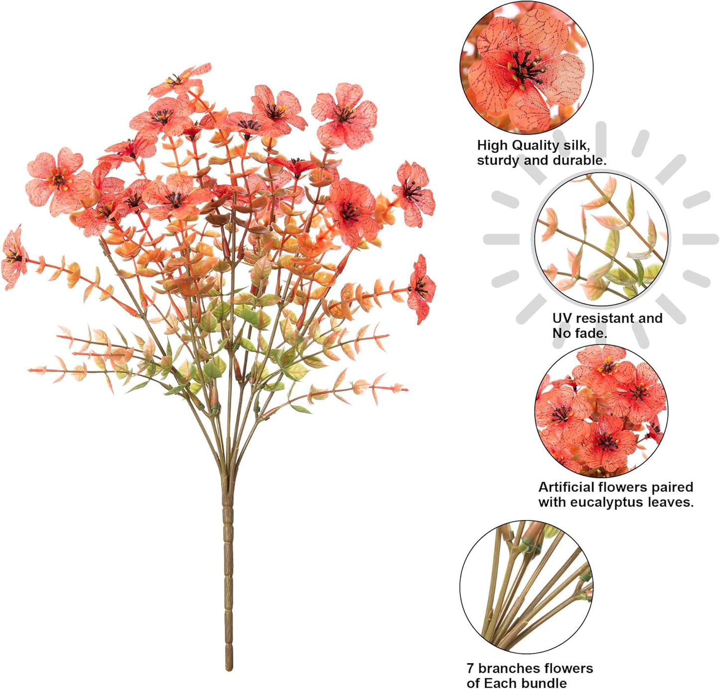 HyeFlora Artificial Fall Flowers Faux Mums for Outdoor Indoor Garden Home Decoration, Faux Flower Daisy with Eucalyptus Leaves Fake Mums Plants Greenery Boxwood Porch Patio, 12 Bundles