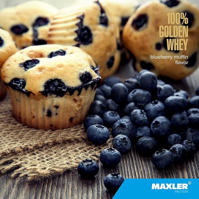 Maxler 100% Golden Whey Protein - 24g of Protein per Serving - Premium Whey Protein Powder for Pre Post Workout - Fast-Absorbing Whey Concentrate, Isolate & Hydrolysate Blend - Blueberry Muffin 2 lb
