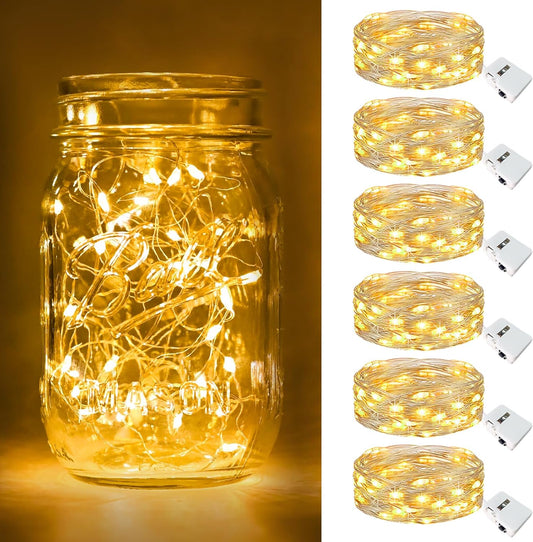 btfarm 6 Pack LED Fairy Lights Battery Operated 3 Modes, 7ft 20 Led Twinkle String Lights Waterproof, Mini Silver Wire Firefly Starry Moon Lights for DIY Christmas Mason jars Wedding Table Centerpiece