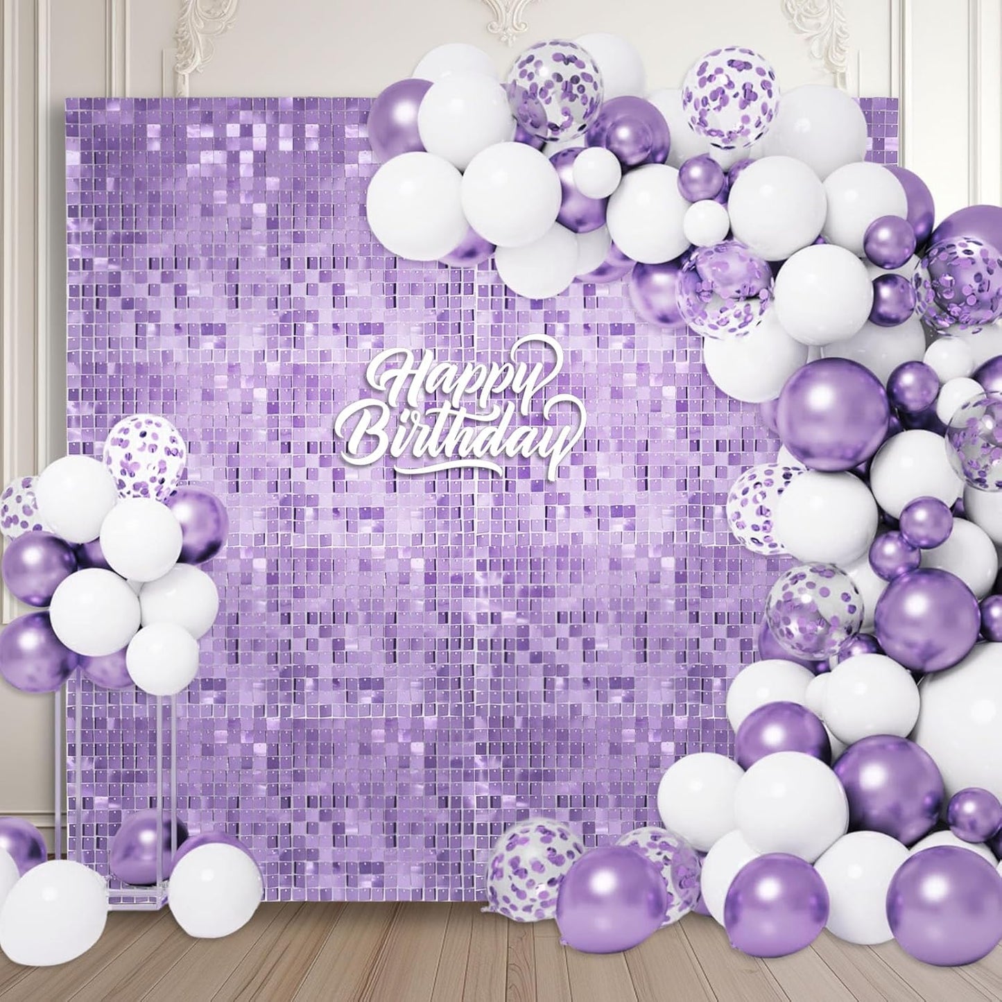 24PCS Light Purple Shimmer Wall Backdrop, Square Sequin Photo Backdrops Panel, Glitter Wall Background for Birthdays, Weddings, Halloween, Engagements, Disco Bachelorette Party Decoration (4FTx6FT)