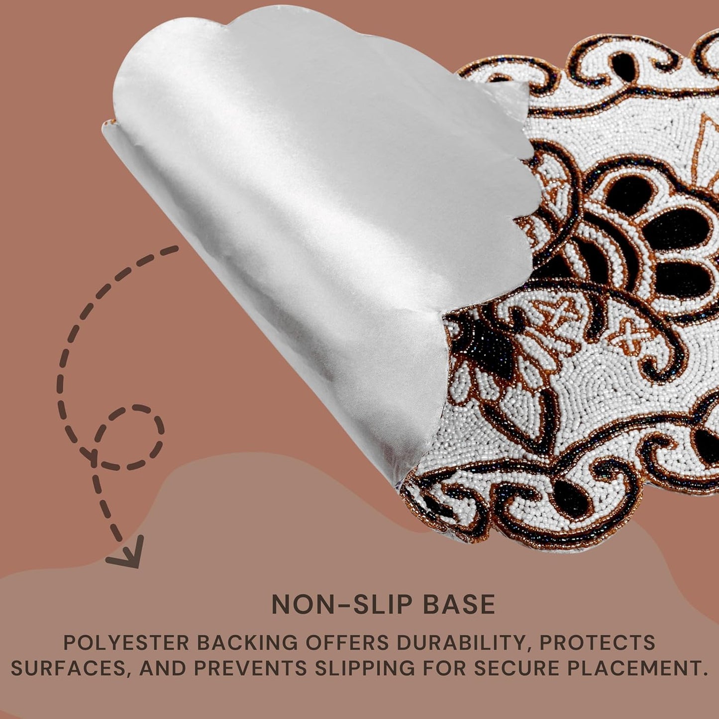 36" Decorative Beaded Table Runner - Handcrafted Floral Design with Durable Polyester Backing for Dining, Coffee Table & Special Occasions (Black White Brown) - CLEENTABLE