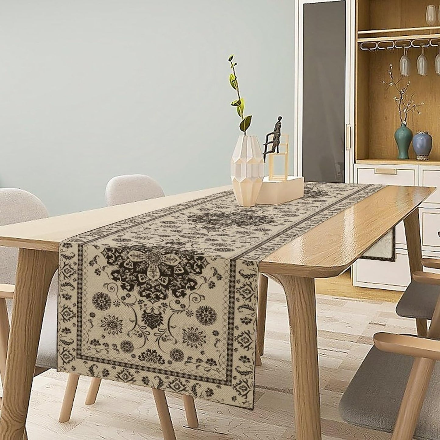 Boho Vintage Elegant Table Runner Farmhouse for Home Farmhouse Kitchen Table Dining Coffee Room Garden Party Wedding Decor 13x108in