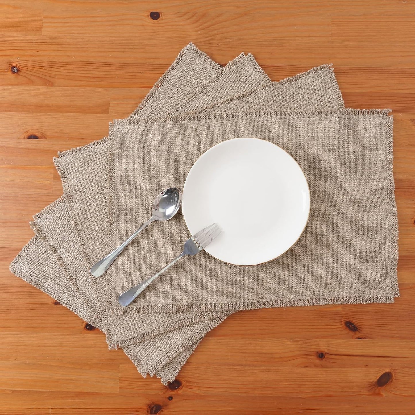 100% Pure Linen Placemats Set of 4 - 13 x 19 Inch Super Thick Noble Dining Table Place Mat for Wedding, Parties, Everyday, Holidays, Indoor Outdoor (4PCS, Linen)