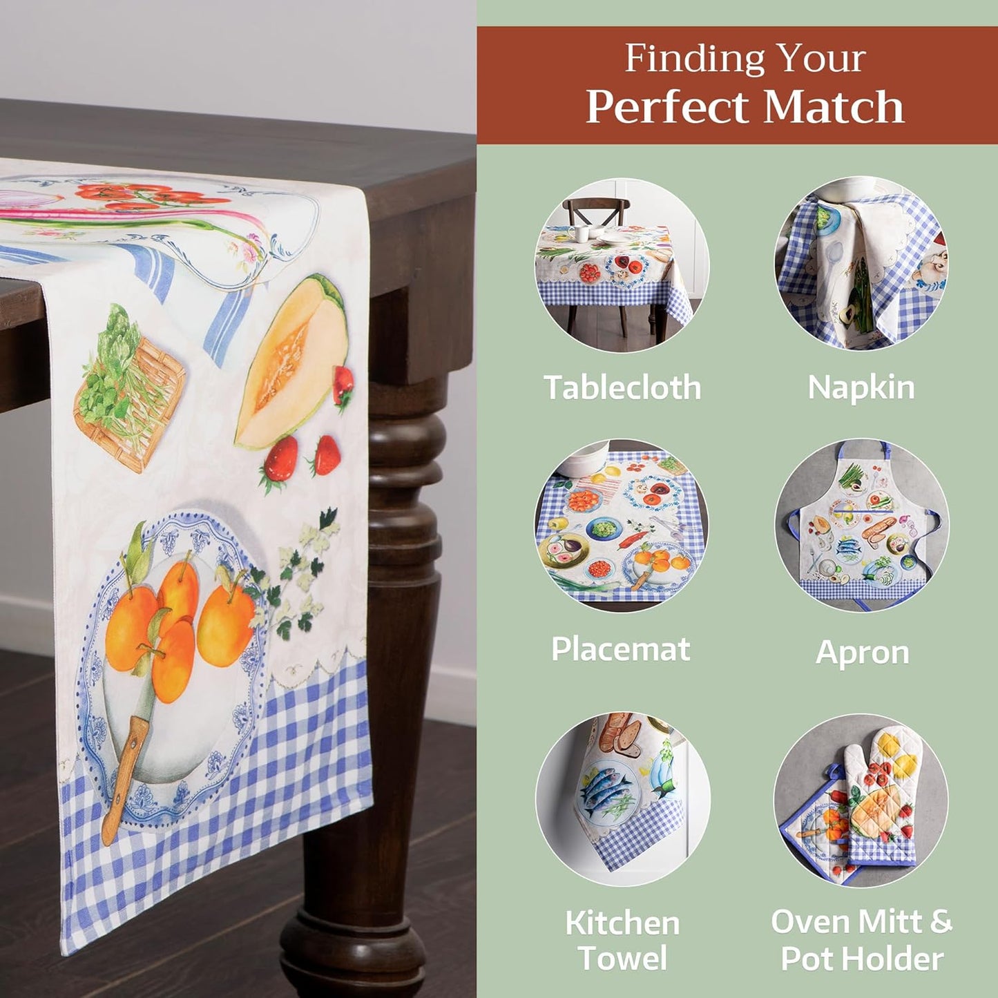 Maison d' Hermine Table Runner 100% Cotton Double Layer Table Runners 72 inches Long Decorative for Home Kitchen Dining Party Baby Shower Wedding Bridal Shower Spring Summer (Gourmand, 14.50" x 72")