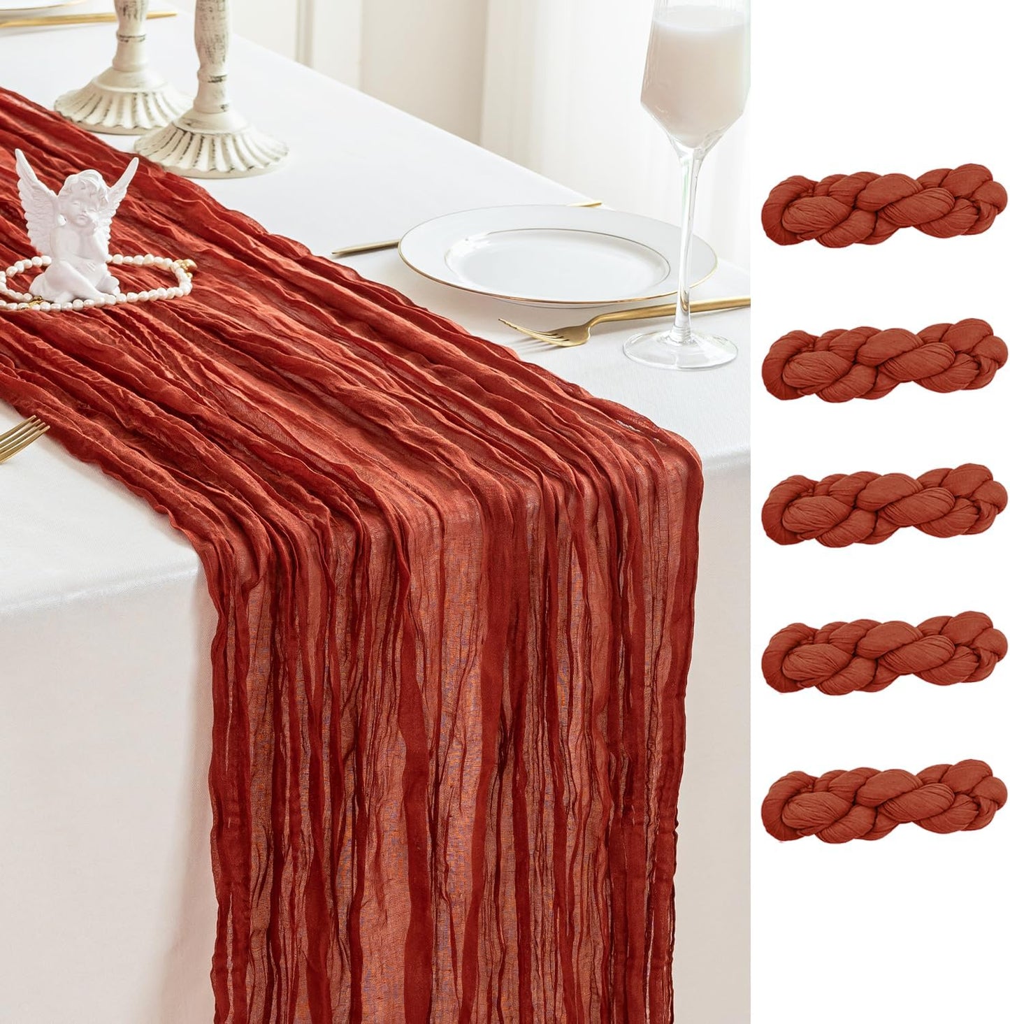 Sioloc Terracotta Table Cloth Cheesecloth Table Runner 10ft Rustic for Tea Wedding Party Baby Bridal Centerpiece Fall Decor for Home Halloween Thanksgiving