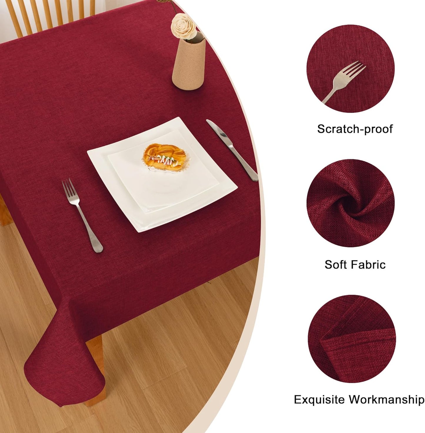 Hiasan Faux Linen Rectangle Tablecloth - Wrinkle and Stain Resistant Washable Table Cloth for Kitchen Dining Room Holiday Table Cover for Dinner, Red, 70 x 120 Inch