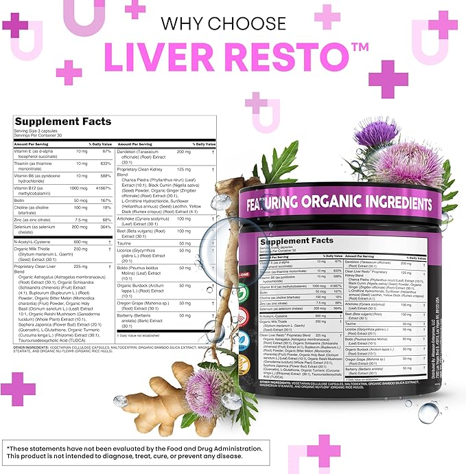 Clean Nutra Liver Cleanse Detox & Repair Supplement Milk Thistle, NAC, TUDCA, Dandelion Root, Artichoke, Choline, Ginger, Beet Root, Burdock, Taurine, Liver Resto 90 Capsules