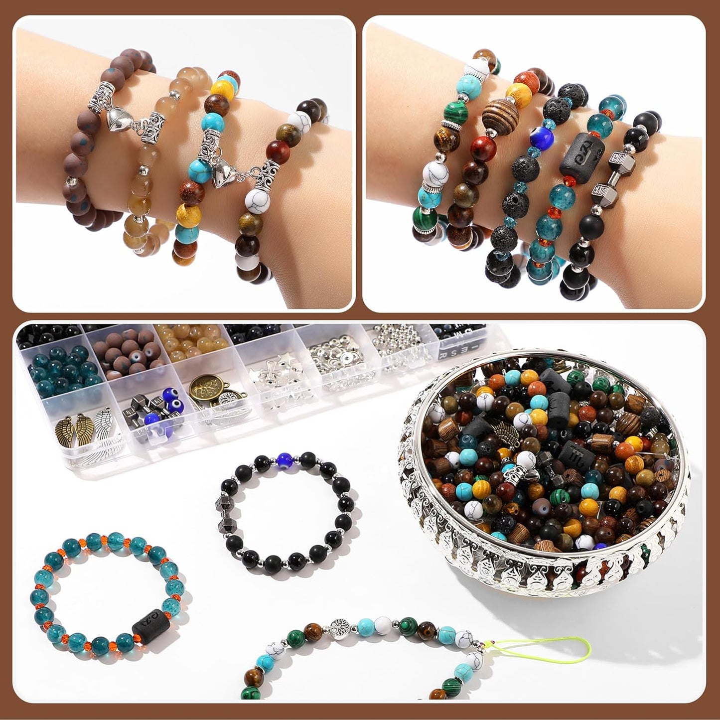 RACIOCK 12 Constellation Bracelet Making Kit with 620Pcs Natural Stone Healing Beads & Charms - DIY Jewelry Bracelet Making Kit for Stress Relief, Anxiety, Yoga Mindfulness Gift for Women Men Couples
