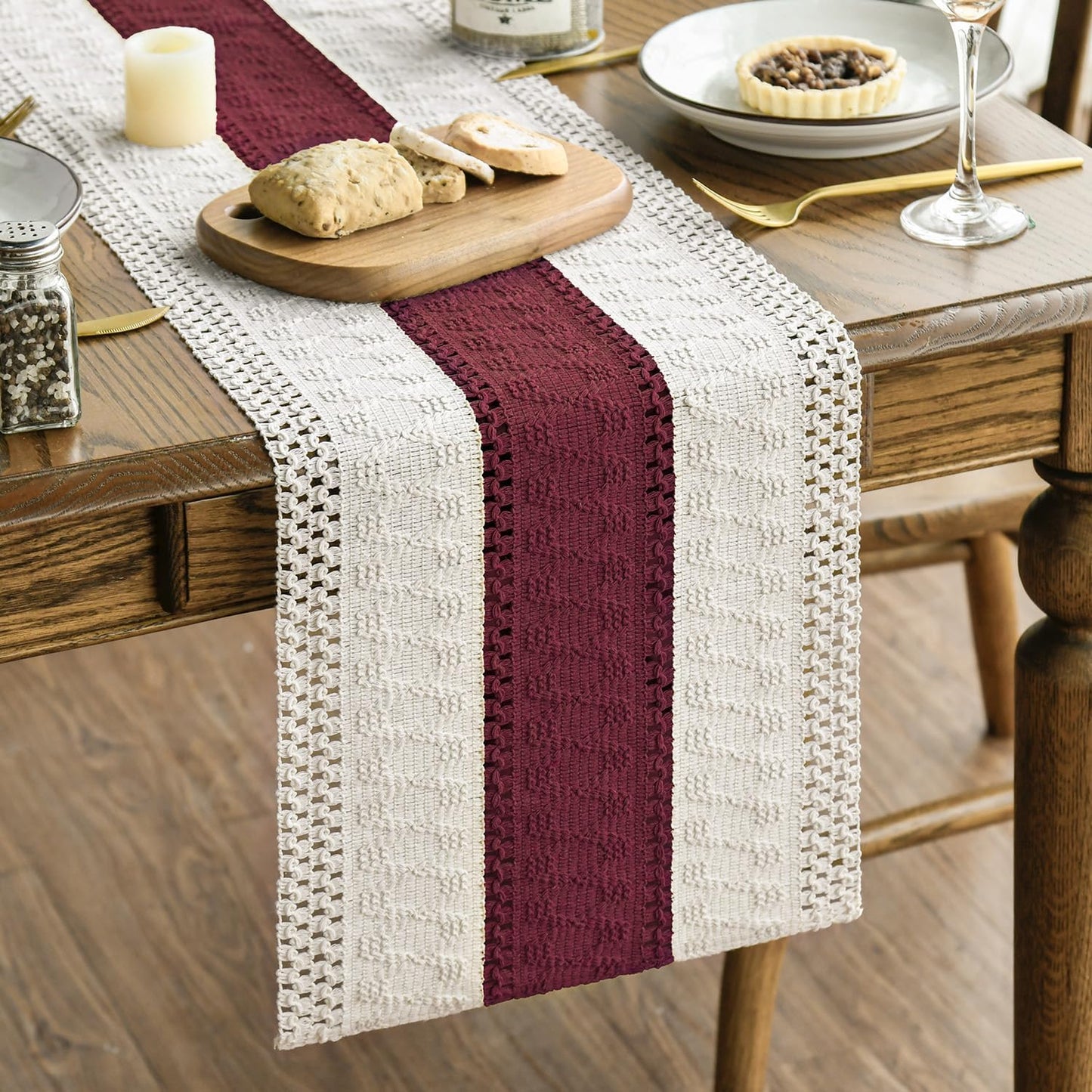 Artoid Mode Red Farmhouse Rustic Table Runner, Seasonal Holiday Hollow Kitchen Dining Table Decoration for Home Party Decor 12x72 Inch