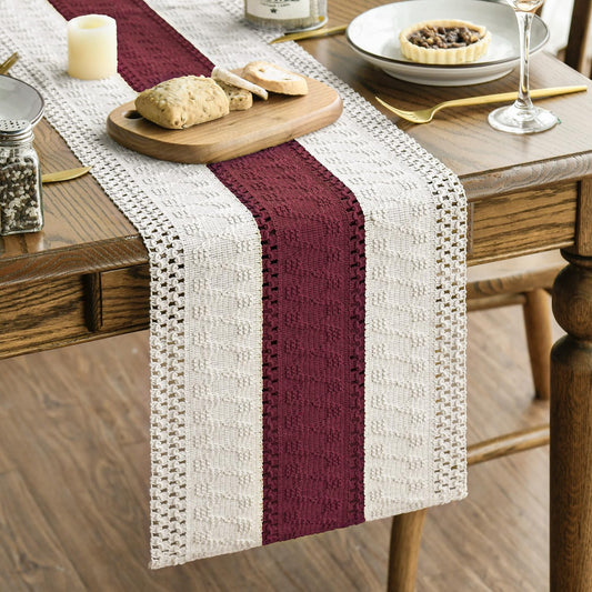Artoid Mode Red Farmhouse Rustic Table Runner, Seasonal Holiday Hollow Kitchen Dining Table Decoration for Home Party Decor 12x120 Inch